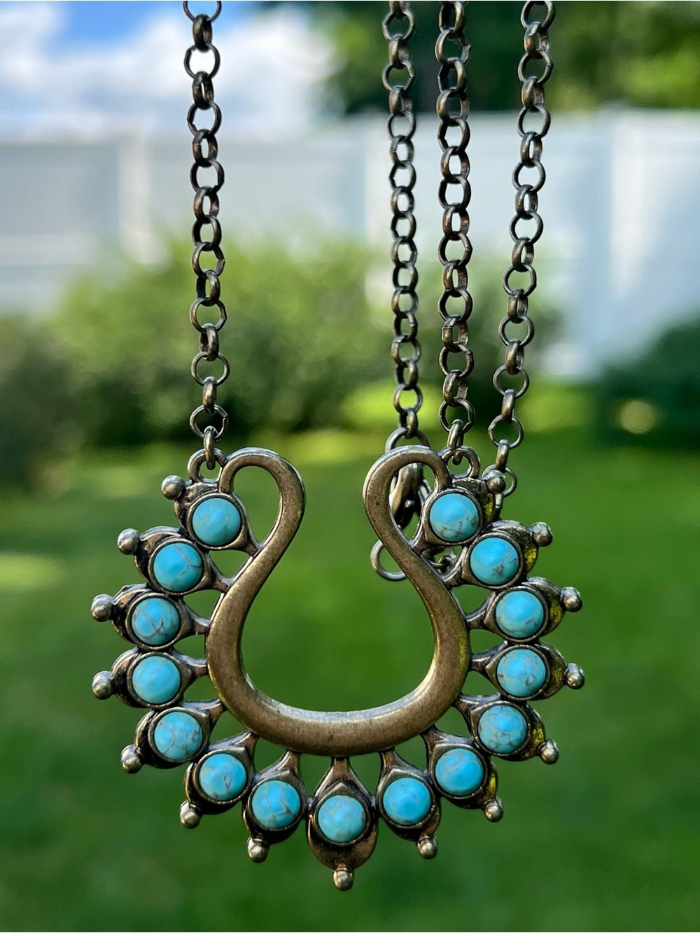 Faux Turquoise Stone Crescent Pendant Necklace - Womens Jewelry